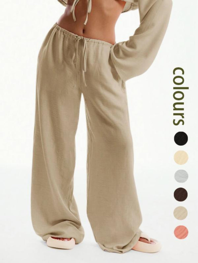 Women'S Solid Pocket Pants, Casual Comfy Wide Leg Trousers for Beach Vacation Holiday, Ladies Bottoms for All Seasons, Baggy Legged Pants