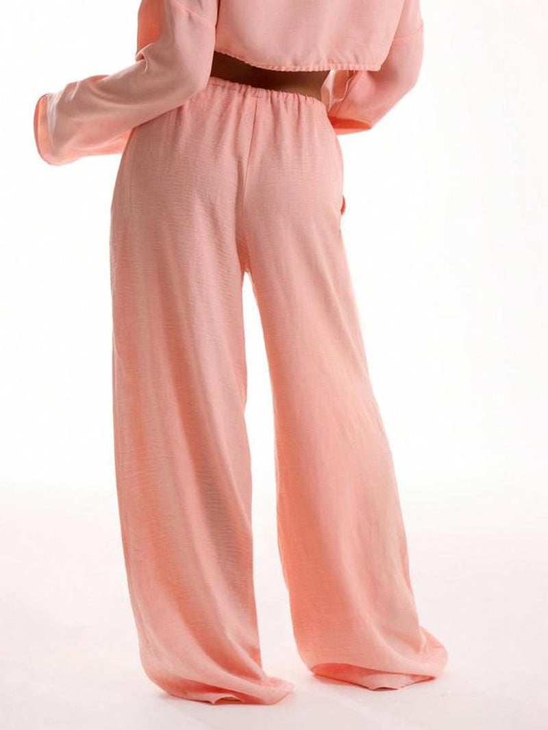 Women'S Solid Pocket Pants, Casual Comfy Wide Leg Trousers for Beach Vacation Holiday, Ladies Bottoms for All Seasons, Baggy Legged Pants