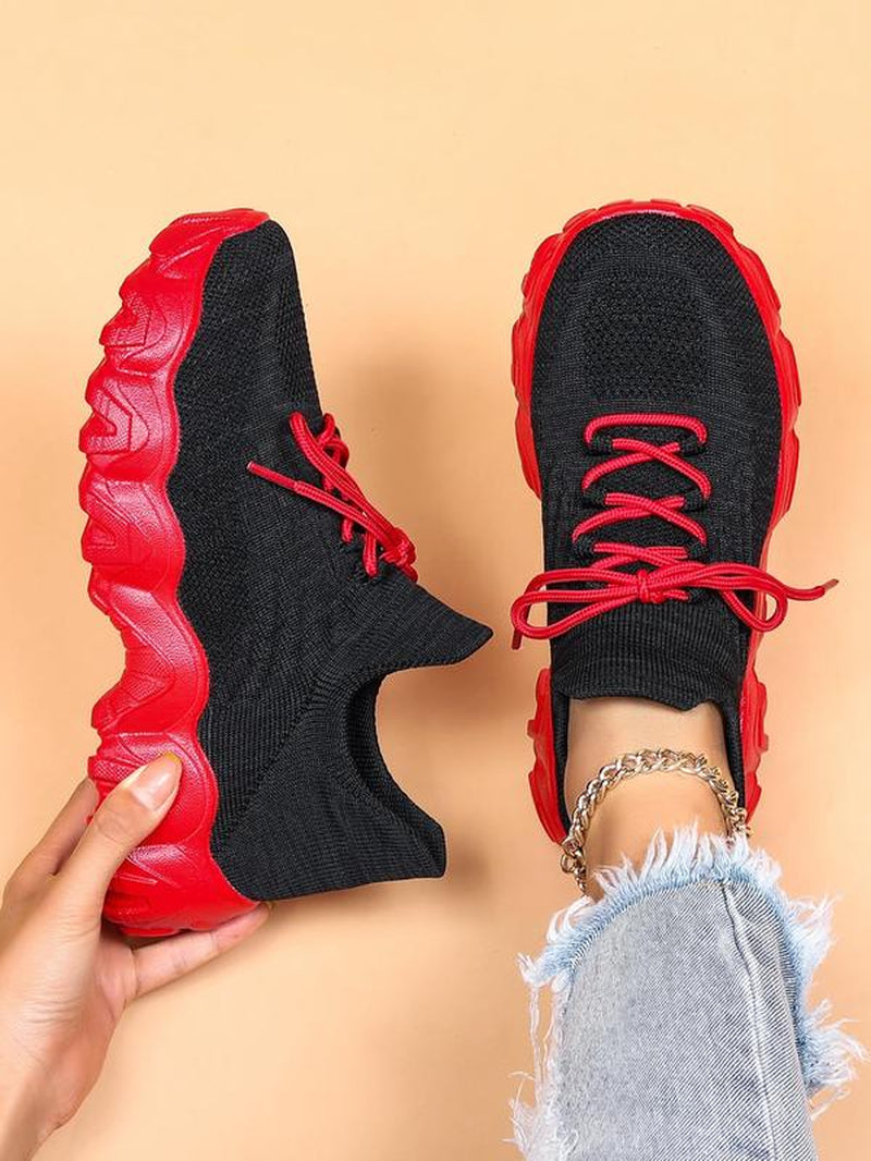 2024 Summer Lace-Up Low Top Slip on Women Sneakers, Comfortable Ankle Socks Shoes, Knit Sports Running Shoes, Back to School Women'S Workout Sneakers as Gift, for Fall Outfit