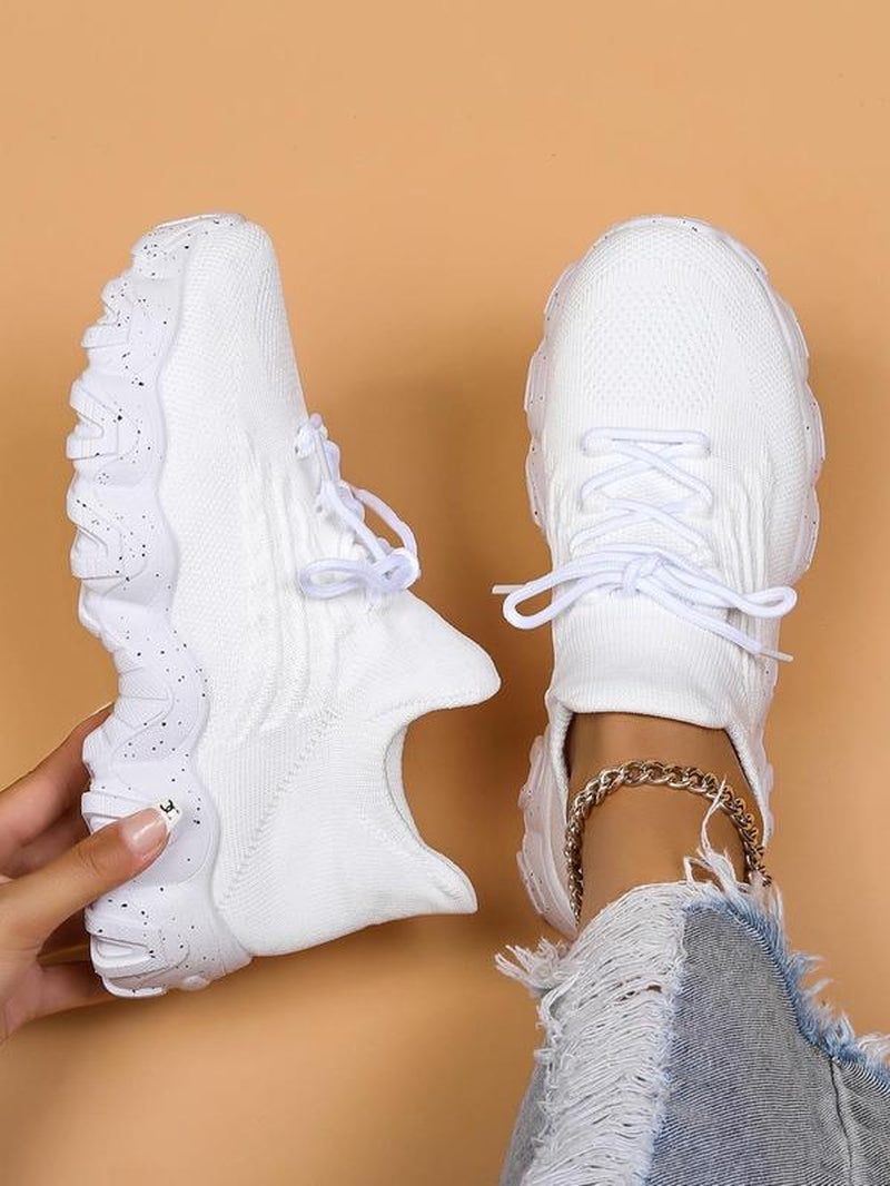 2024 Summer Lace-Up Low Top Slip on Women Sneakers, Comfortable Ankle Socks Shoes, Knit Sports Running Shoes, Back to School Women'S Workout Sneakers as Gift, for Fall Outfit