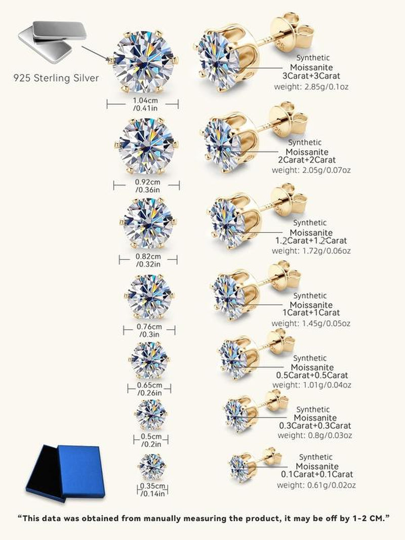 S925 Sterling Silver Synthetic Moissanite Earrings, Elegant Stud Earrings for Women & Girls, Trendy All-Match & Exquisite Jewelry for Birthday Gift, Pretty Studs