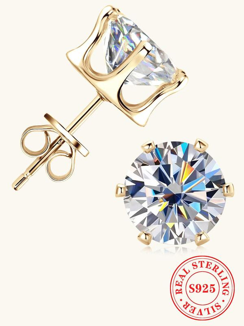 S925 Sterling Silver Synthetic Moissanite Earrings, Elegant Stud Earrings for Women & Girls, Trendy All-Match & Exquisite Jewelry for Birthday Gift, Pretty Studs