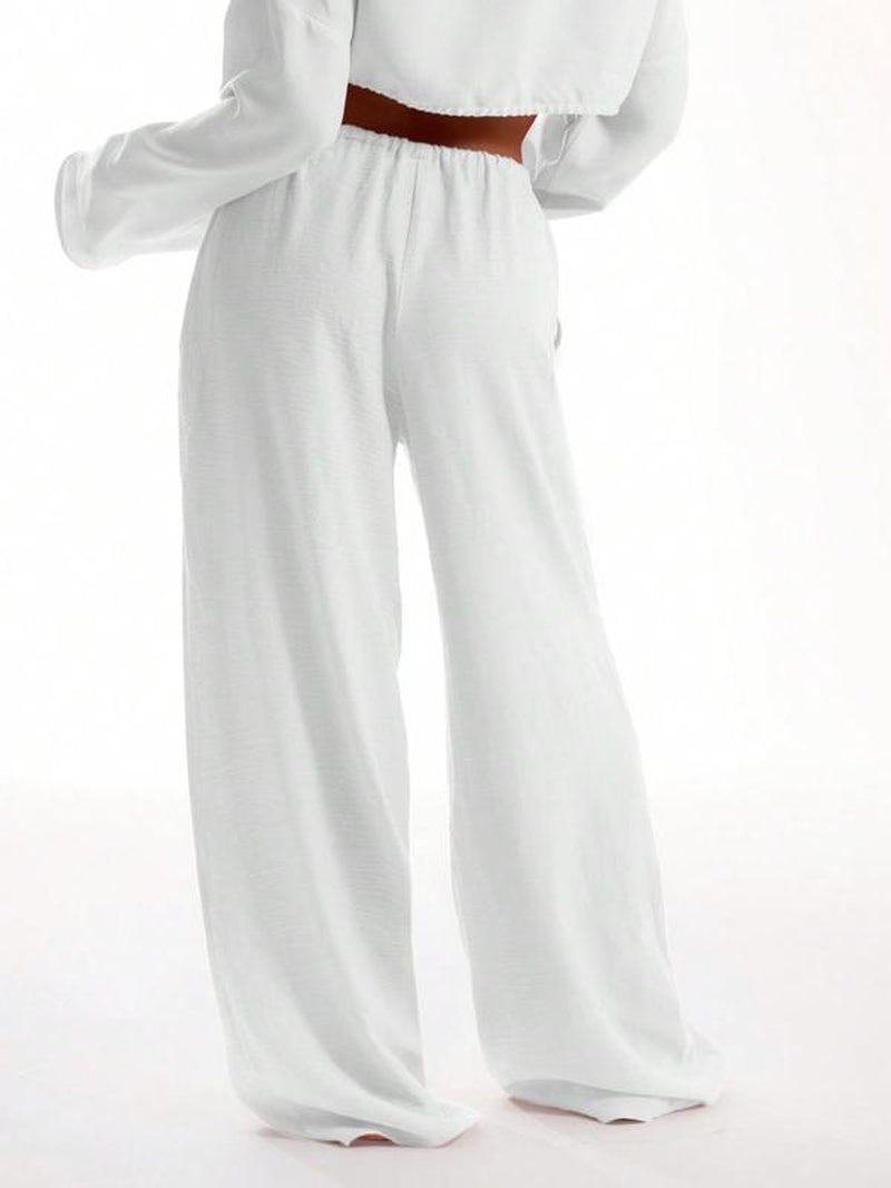 Women'S Solid Pocket Pants, Casual Comfy Wide Leg Trousers for Beach Vacation Holiday, Ladies Bottoms for All Seasons, Baggy Legged Pants