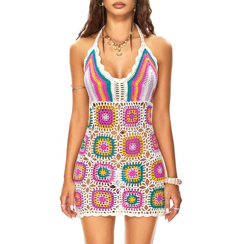 FAIRY SEASON Women'S Handcrafted Aztec Crochet Beach Cover up Boho Sleeveless Dress for Pool