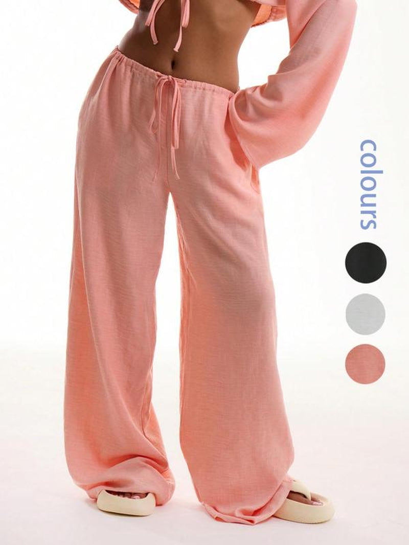 Women'S Solid Pocket Pants, Casual Comfy Wide Leg Trousers for Beach Vacation Holiday, Ladies Bottoms for All Seasons, Baggy Legged Pants