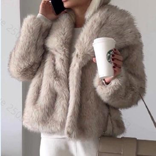 Chicme 2025 FW Women'S Turn-Down Collar Long Sleeve Faux Fur Coat Jacket Casual Warm Fluffy Cropped Coat