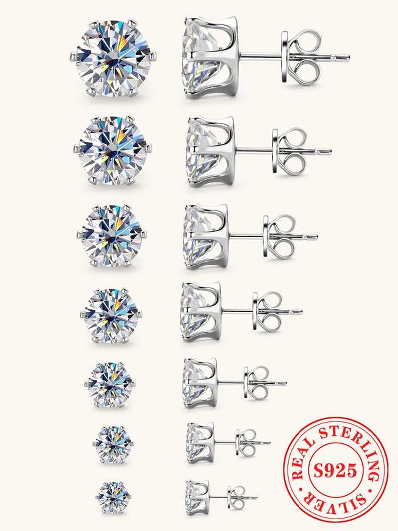 S925 Sterling Silver Synthetic Moissanite Earrings, Elegant Stud Earrings for Women & Girls, Trendy All-Match & Exquisite Jewelry for Birthday Gift, Pretty Studs