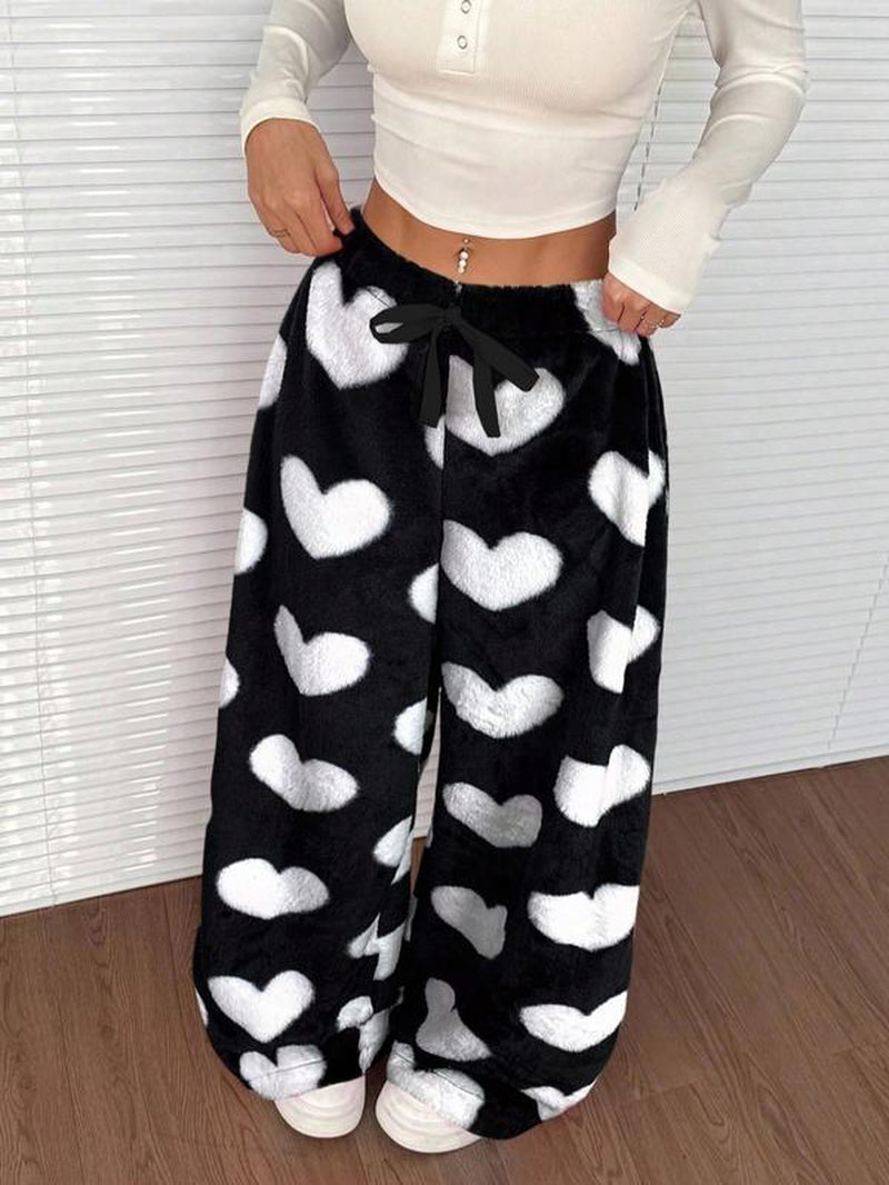 Women'S Leopard Print Bow Decor Elastic Waist Wide Leg Pants, Casual Comfy Trousers for Daily Wear, Ladies Bottoms for Fall & Winter