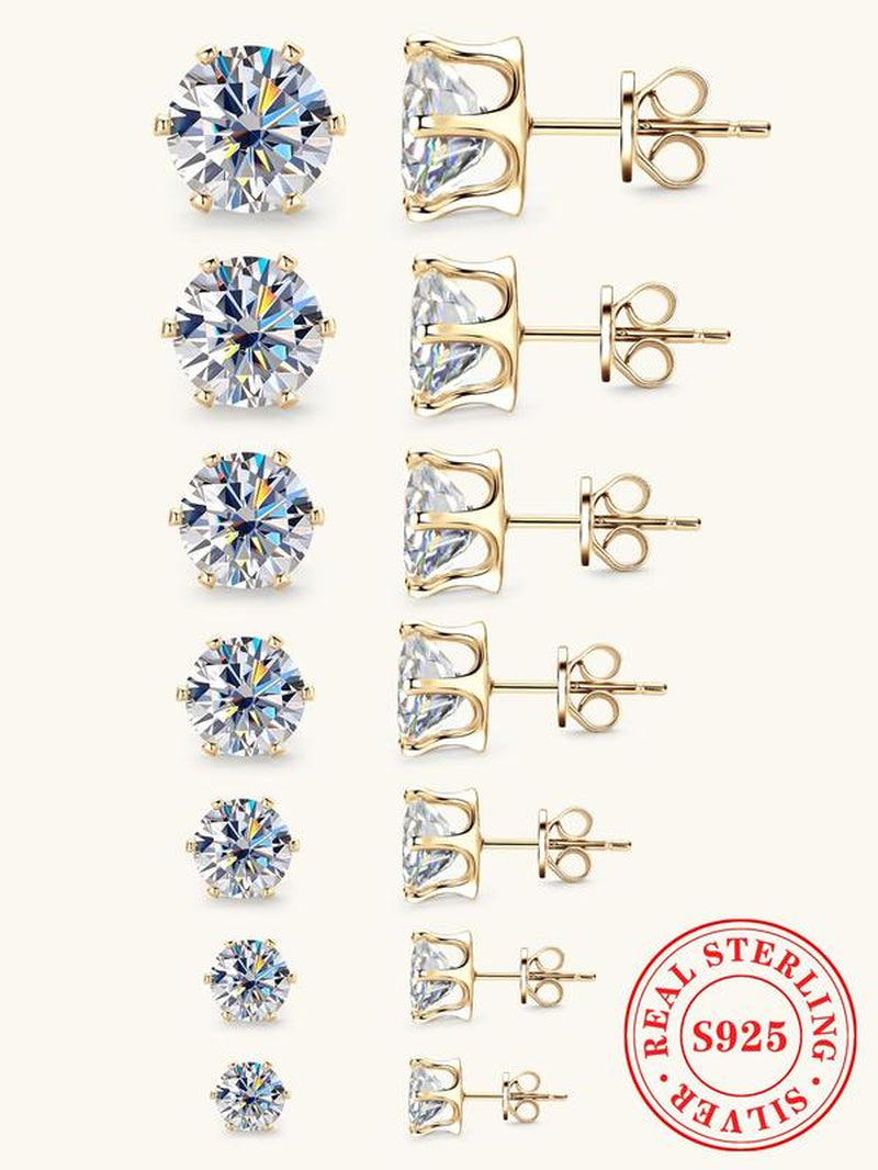S925 Sterling Silver Synthetic Moissanite Earrings, Elegant Stud Earrings for Women & Girls, Trendy All-Match & Exquisite Jewelry for Birthday Gift, Pretty Studs