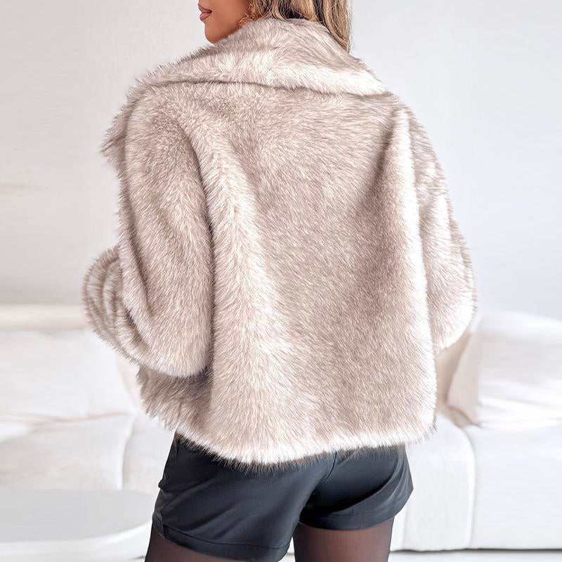 Chicme 2025 FW Women'S Turn-Down Collar Long Sleeve Faux Fur Coat Jacket Casual Warm Fluffy Cropped Coat