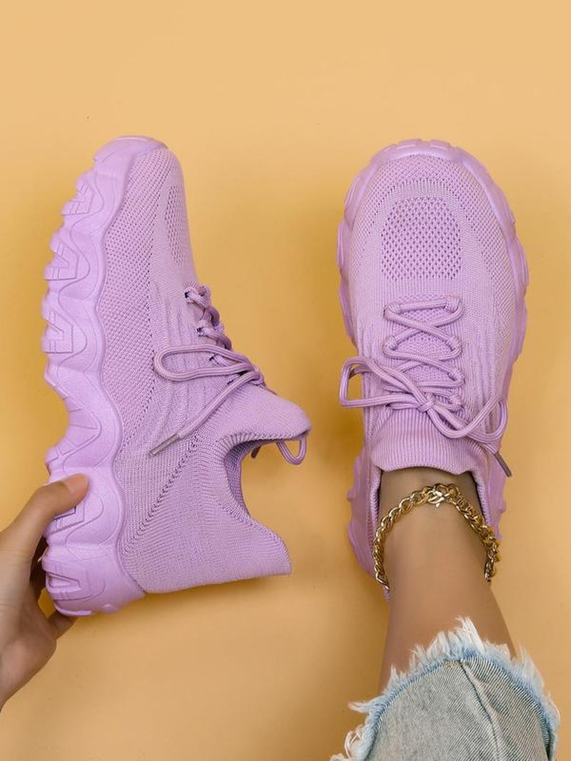 2024 Summer Lace-Up Low Top Slip on Women Sneakers, Comfortable Ankle Socks Shoes, Knit Sports Running Shoes, Back to School Women'S Workout Sneakers as Gift, for Fall Outfit