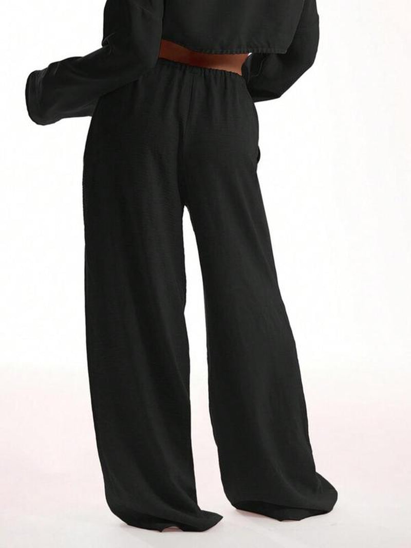 Women'S Solid Pocket Pants, Casual Comfy Wide Leg Trousers for Beach Vacation Holiday, Ladies Bottoms for All Seasons, Baggy Legged Pants