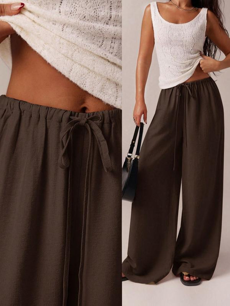 Women'S Solid Pocket Pants, Casual Comfy Wide Leg Trousers for Beach Vacation Holiday, Ladies Bottoms for All Seasons, Baggy Legged Pants