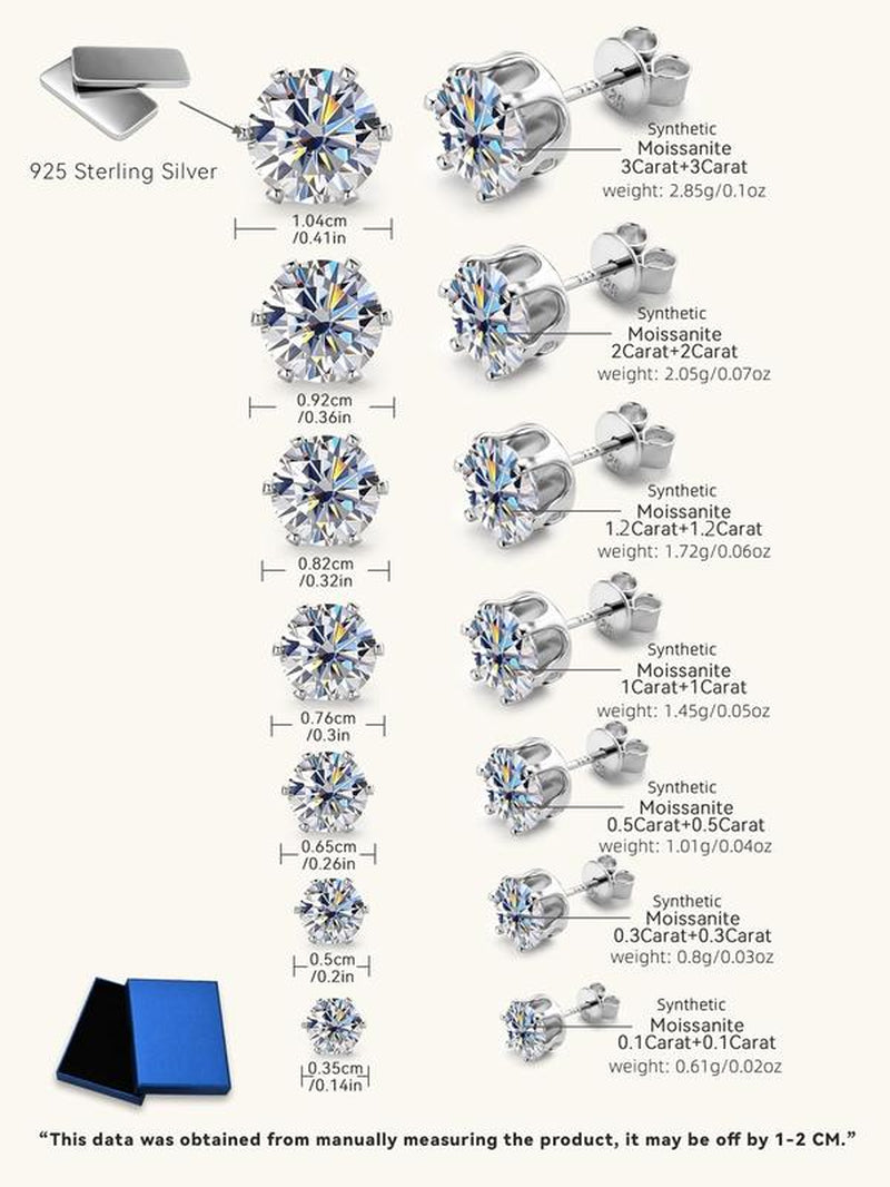 S925 Sterling Silver Synthetic Moissanite Earrings, Elegant Stud Earrings for Women & Girls, Trendy All-Match & Exquisite Jewelry for Birthday Gift, Pretty Studs