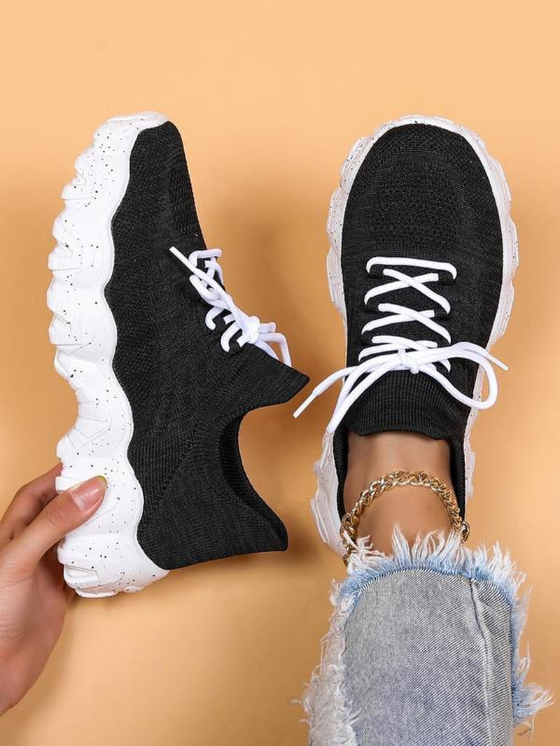2024 Summer Lace-Up Low Top Slip on Women Sneakers, Comfortable Ankle Socks Shoes, Knit Sports Running Shoes, Back to School Women'S Workout Sneakers as Gift, for Fall Outfit