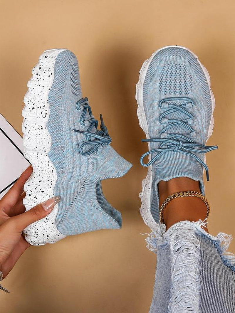 2024 Summer Lace-Up Low Top Slip on Women Sneakers, Comfortable Ankle Socks Shoes, Knit Sports Running Shoes, Back to School Women'S Workout Sneakers as Gift, for Fall Outfit