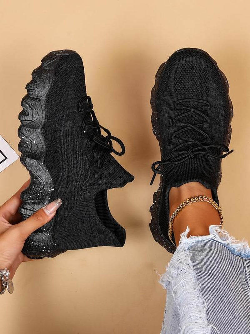 2024 Summer Lace-Up Low Top Slip on Women Sneakers, Comfortable Ankle Socks Shoes, Knit Sports Running Shoes, Back to School Women'S Workout Sneakers as Gift, for Fall Outfit