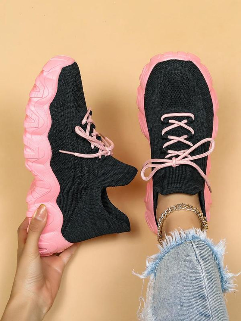 2024 Summer Lace-Up Low Top Slip on Women Sneakers, Comfortable Ankle Socks Shoes, Knit Sports Running Shoes, Back to School Women'S Workout Sneakers as Gift, for Fall Outfit