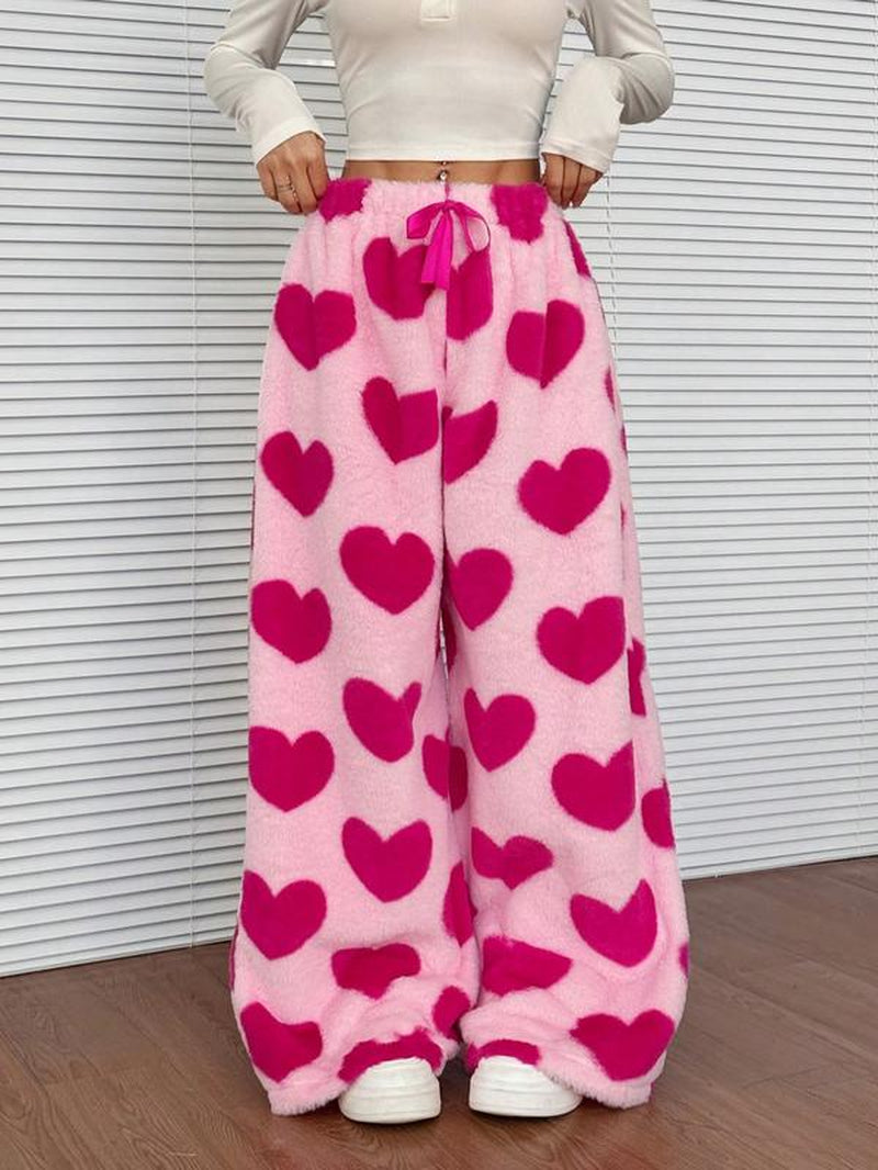 Women'S Leopard Print Bow Decor Elastic Waist Wide Leg Pants, Casual Comfy Trousers for Daily Wear, Ladies Bottoms for Fall & Winter