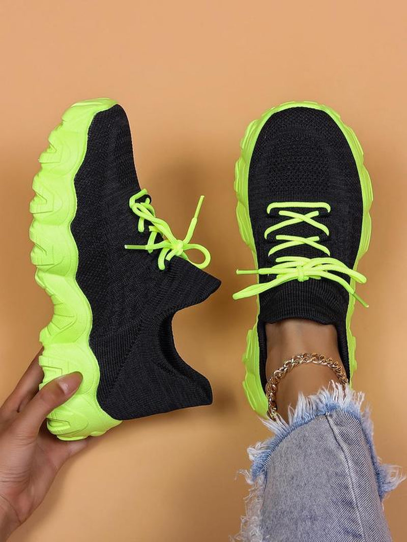 2024 Summer Lace-Up Low Top Slip on Women Sneakers, Comfortable Ankle Socks Shoes, Knit Sports Running Shoes, Back to School Women'S Workout Sneakers as Gift, for Fall Outfit