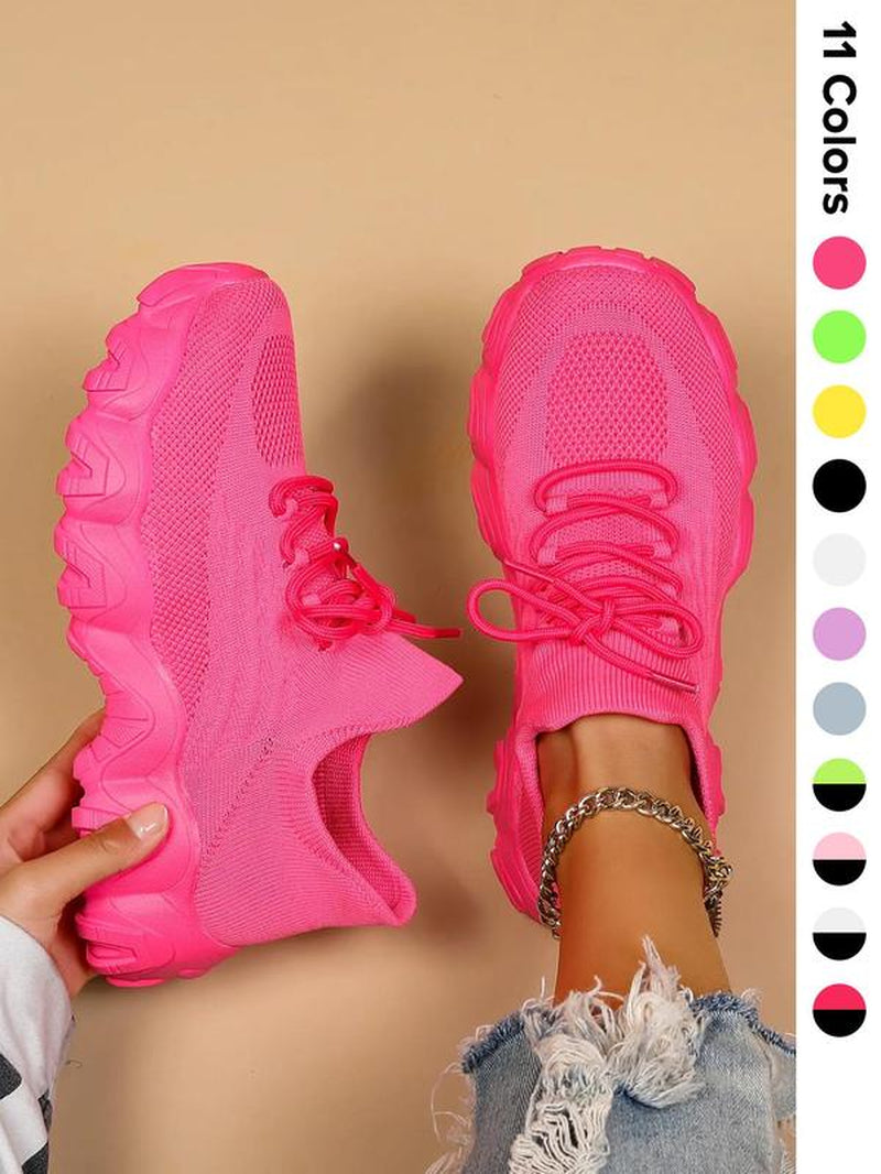 2024 Summer Lace-Up Low Top Slip on Women Sneakers, Comfortable Ankle Socks Shoes, Knit Sports Running Shoes, Back to School Women'S Workout Sneakers as Gift, for Fall Outfit