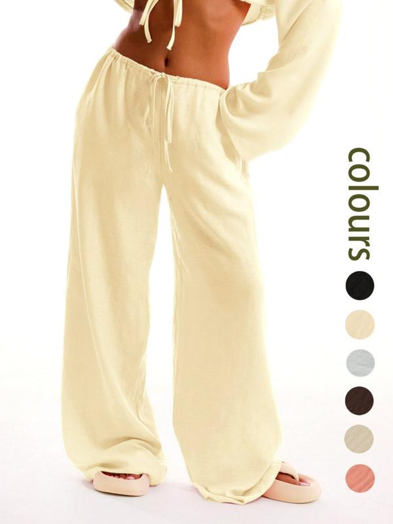 Women'S Solid Pocket Pants, Casual Comfy Wide Leg Trousers for Beach Vacation Holiday, Ladies Bottoms for All Seasons, Baggy Legged Pants